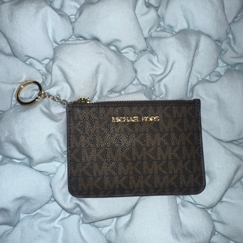 Michael Kors Dark Brown Card Holder with Gold Keyring